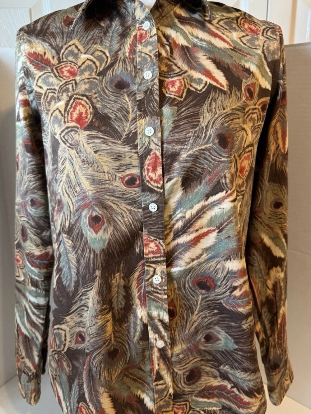 Lauren Ralph Lauren Women’s S Peacock Feather Print Cotton Button-Up Shirt